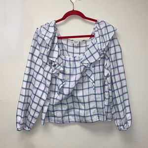 J.Crew Plaid Flannel Square Neck Ruffle Blouse size Large